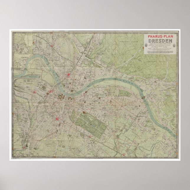 Affiche Vintage 1923 Plan Map of Dresden Germany (Devant)