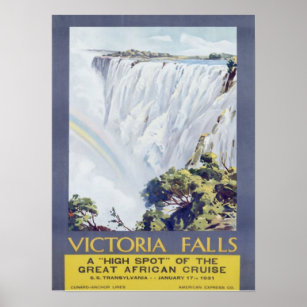 Affiche Vintage 1931 Cunard Line Victoria Falls Travel