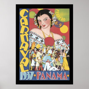 Affiche Vintage 1937 Panama Carnaval