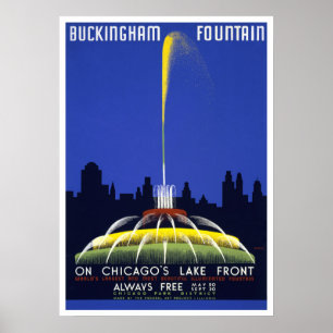 Affiche vintage 1939, fontaine Buckingham de Chica