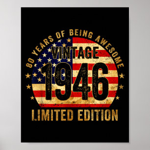 Affiche Vintage 1946 80e Anniversaire 80 Ans Américain F
