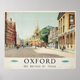 Affiche Vintage 1955 Oxford Voir Grande-Bretagne En Train