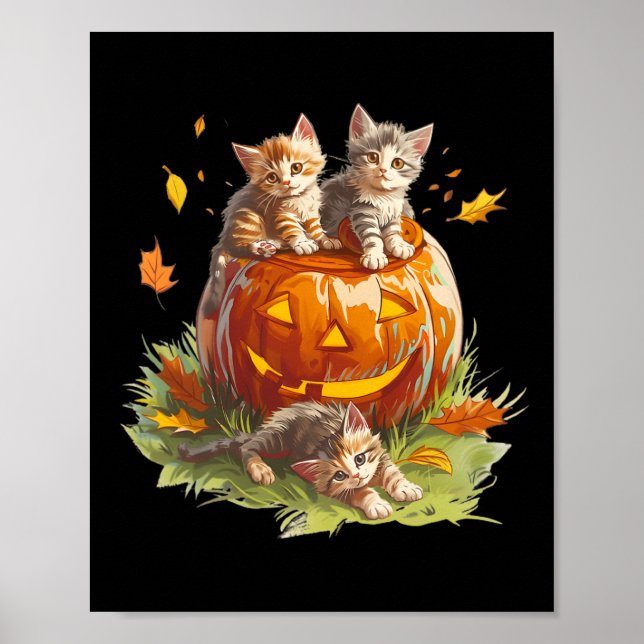 Affiche Vintage 90s Chat Citrouille Halloween Pour Hommes  (Devant)