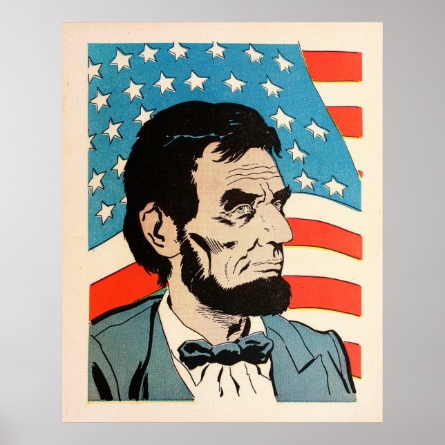 Affiche Vintage Abraham Lincoln USA Flag Illustration (Devant)