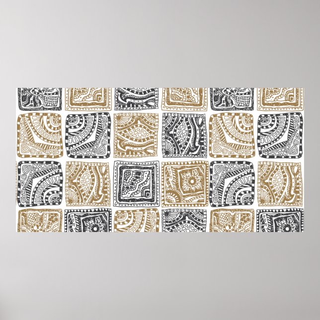 Affiche vintage abstrait doodle motif sans couture. Noir (Devant)