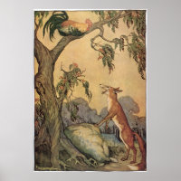 Vintage Aesop's Fables, Fox, Rooster et le Chien