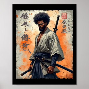 Affiche Vintage Africain Samurai Afro Américain Bushido Wa