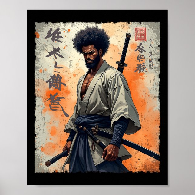 Affiche Vintage Africain Samurai Afro Américain Bushido Wa (Devant)