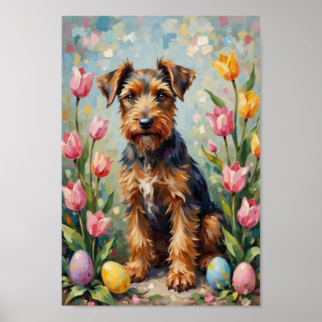 Affiche Vintage Airedale Terrier Easter Garden Art (Devant)