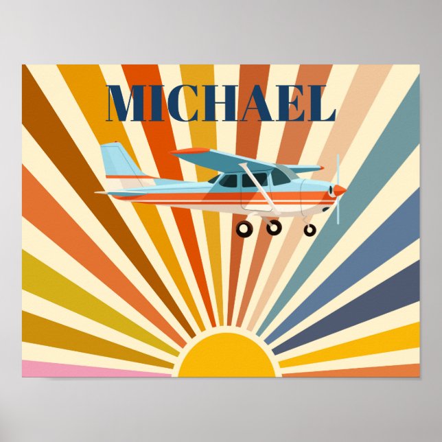 Affiche Vintage Airplane Cessna Retro Sunset Custom (Devant)