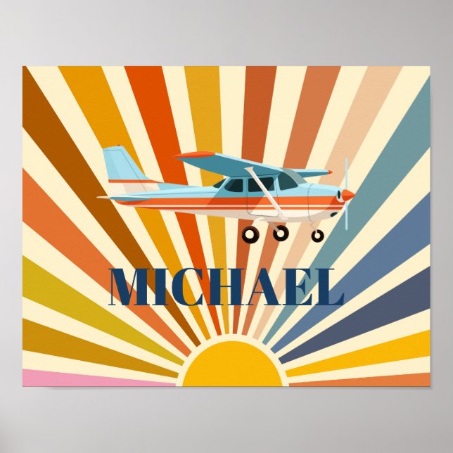 Affiche Vintage Airplane Cessna Retro Sunset Custom (Devant)