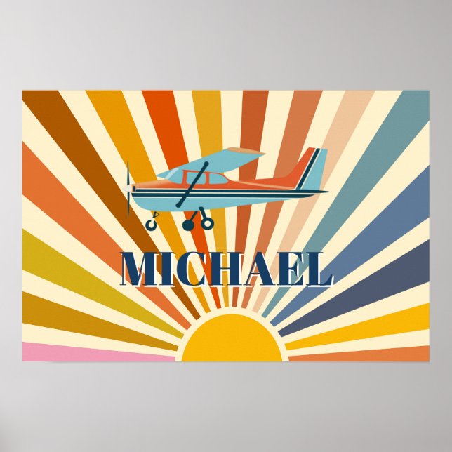 Affiche Vintage Airplane Cessna Retro Sunset Custom (Devant)