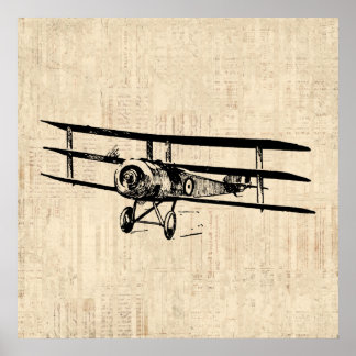 Affiche Vintage Airplane Old Antique Plane Illustration