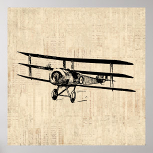 Affiche Vintage Airplane Old Antique Plane Illustration