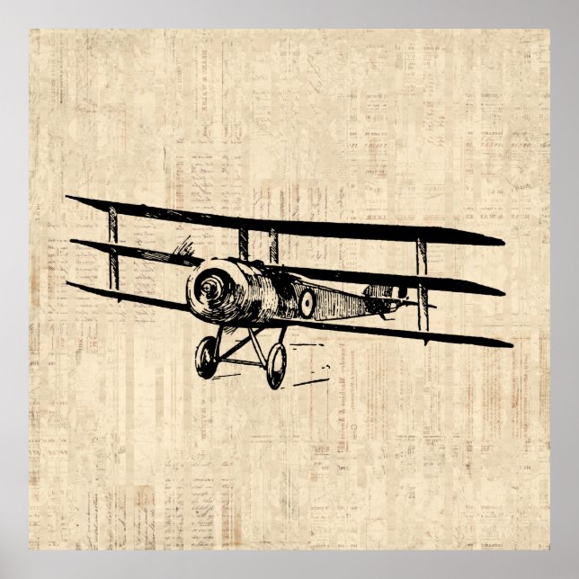 Affiche Vintage Airplane Old Antique Plane Illustration (Devant)