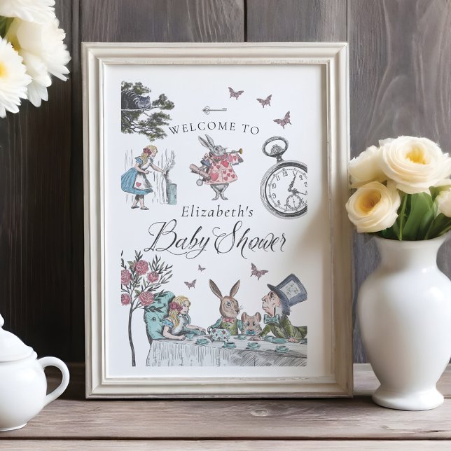 Affiche Vintage Alice Au Pays Des Merveilles Baby shower D (Vintage Alice In Wonderland Welcome Baby Shower Poster)