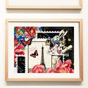 Affiche Vintage Alice au pays des merveilles Lapin blanc