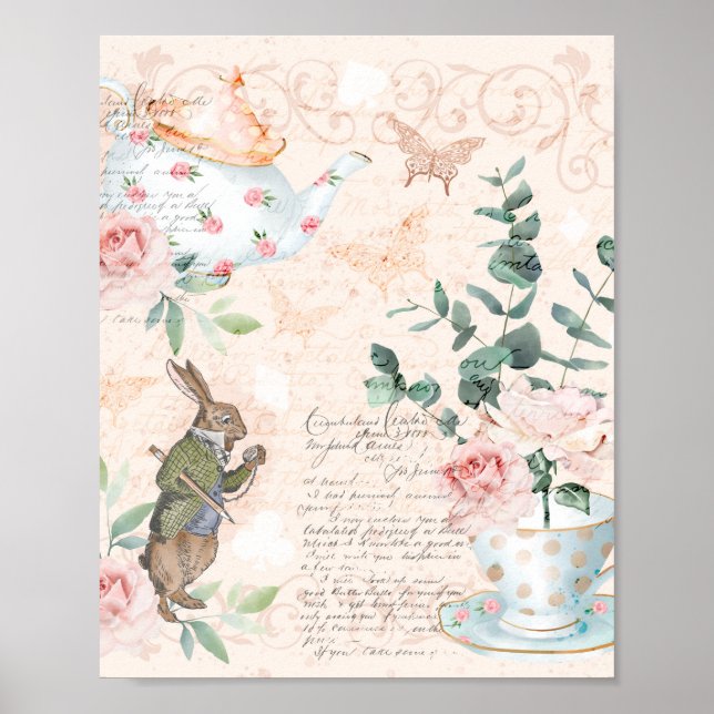 Affiche Vintage Alice In Wonderland Collage Decoupage (Devant)