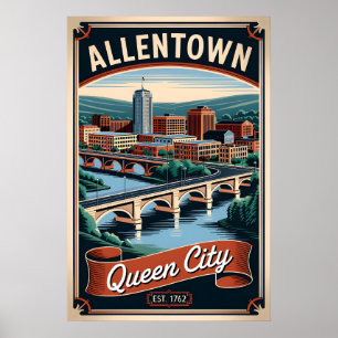 Affiche Vintage Allentown Pennsylvanie Queen City Rétro