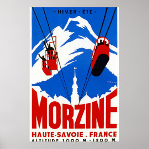 Affiche Vintage Alpes Gondola Sports d'hiver
