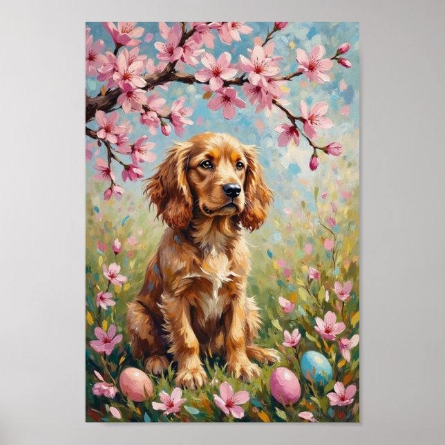 Affiche Vintage American Cocker Spaniel Easter Blossom Art (Devant)