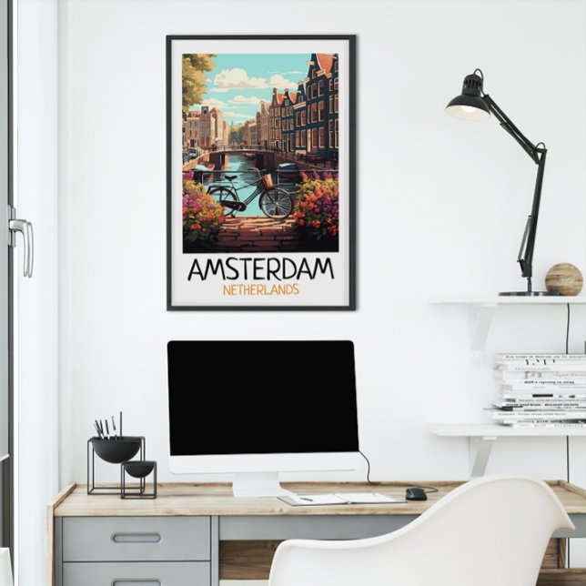 Affiche Vintage Amsterdam Pays-Bas Peinture (Vintage Amsterdam Netherlands Painting Poster)