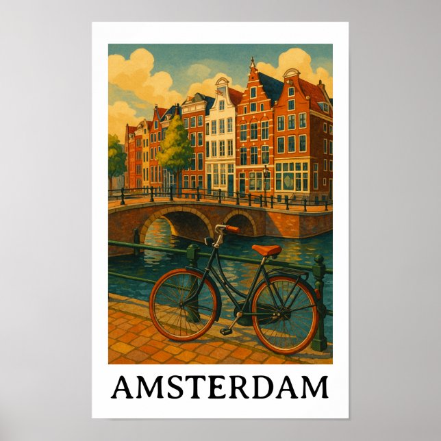 Affiche Vintage Amsterdam - Retro Travel Design (Devant)