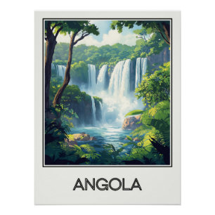 Affiche vintage Angola, cascades spectaculaires