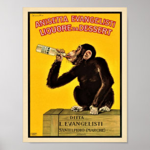 Affiche Vintage Anisetta Evangelisti Liquor Monkey Drinkin