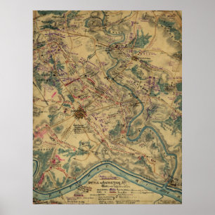 Affiche Vintage Antietam Battlefield Map (1862)