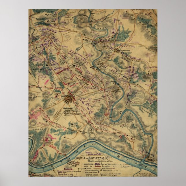 Affiche Vintage Antietam Battlefield Map (1862) (Devant)