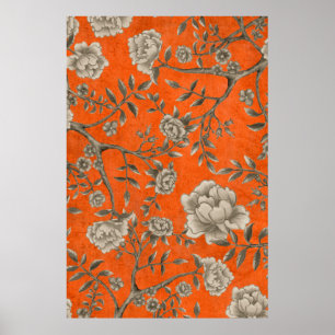 Affiche Vintage Apricot Orange Botanique Chinoiserie Art