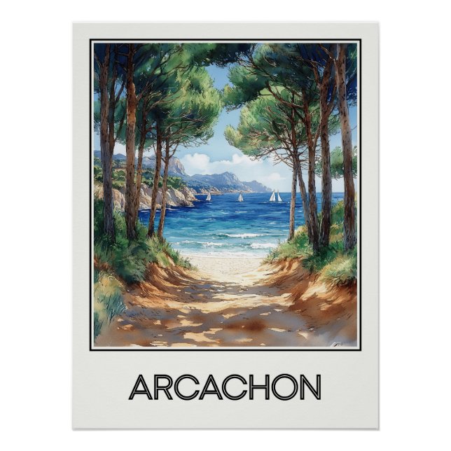 Affiche vintage Arcachon, évasion sur la côte atla (Devant)