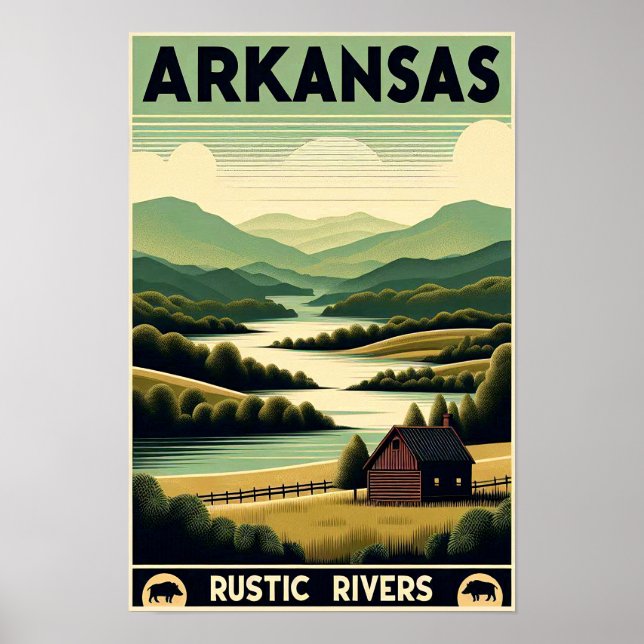 Affiche vintage Arkansas Rustic Rivers (Devant)