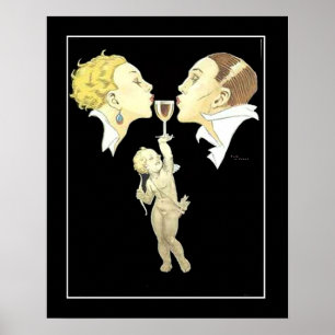 Affiche vintage Art Déco Cupidon avec couple