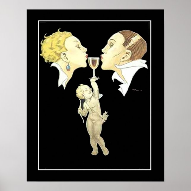 Affiche vintage Art Déco Cupidon avec couple (Devant)