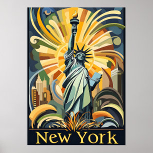 Affiche vintage Art Déco de la Statue de la Libert