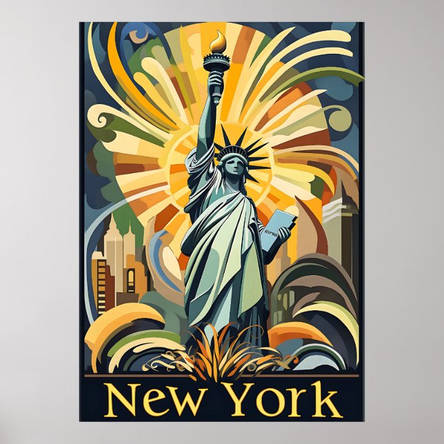 Affiche vintage Art Déco de la Statue de la Libert (Devant)