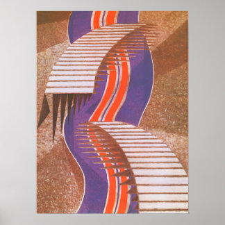 Affiche Vintage Art Deco Jazz Pochoir Stair Step Pattern