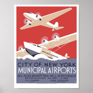 Affiche Vintage Art Deco NYC aéroport municipal WPA
