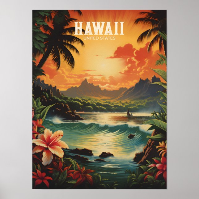 Affiche Vintage Art Hawaii Beach Hawaii Travel Hawaii (Devant)
