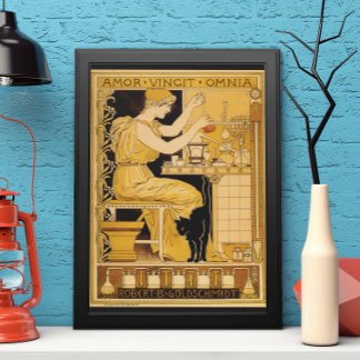 Affiche Vintage Art Nouveau, Love Conquers All Scientist