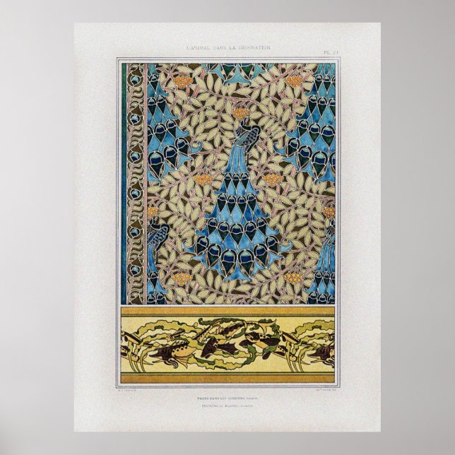 Affiche Vintage Art Nouveau Peacocks Poissons & Algues (Devant)