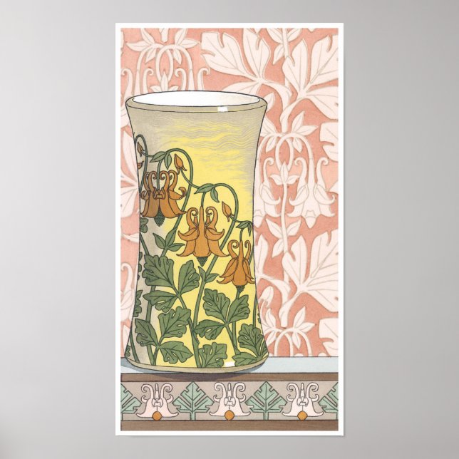 Affiche Vintage Art Nouveau, Vase with Columbine Flowers (Devant)