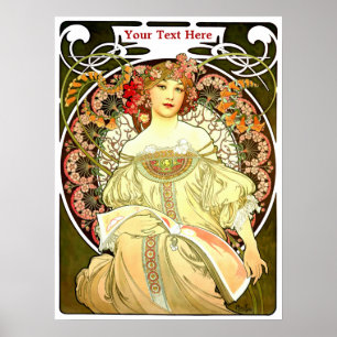Affiche Vintage Art Nouveau Woman & Book by Alphonse Mucha