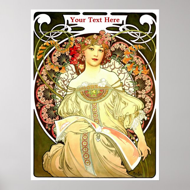 Affiche Vintage Art Nouveau Woman & Book by Alphonse Mucha (Devant)
