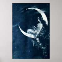 Vintage Art Nouveau Woman on Crescent Moon