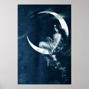 Affiche Vintage Art Nouveau Woman on Crescent Moon