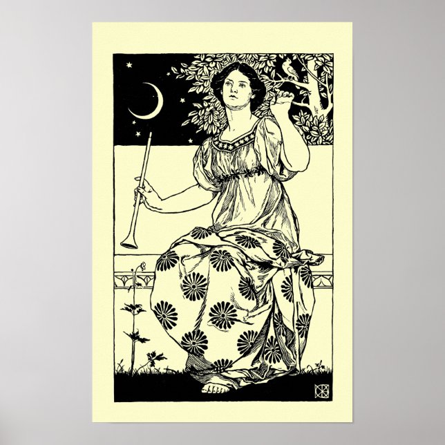 Affiche Vintage Art Nouveau Woman With Clarinet and Moon (Devant)