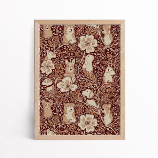 Affiche Vintage Arts and Crafts Style Dog Floral